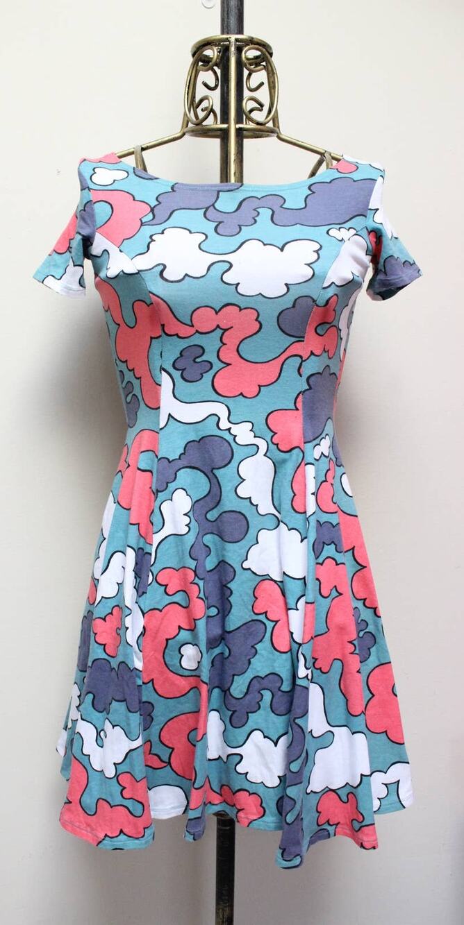 Nooworks Blue Cloud Flare Tee Shirt Dress Size XS
